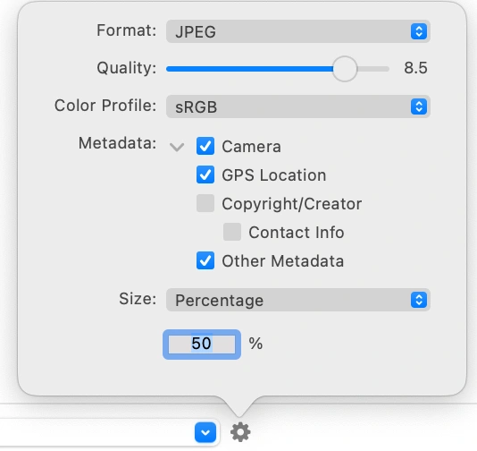 Customizing an export preset.
