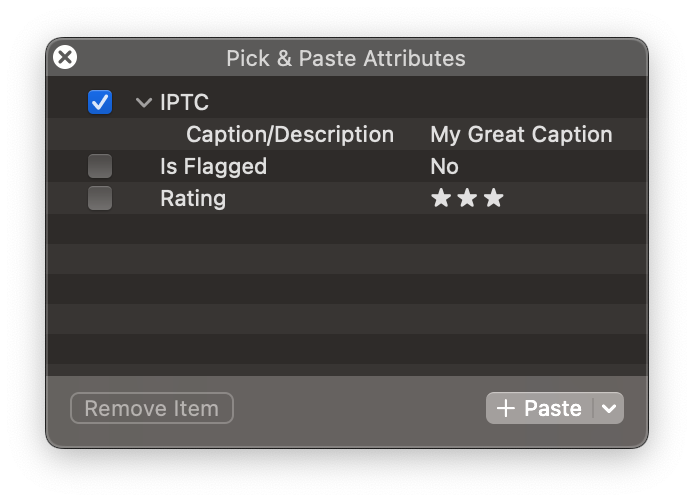 The pick and paste window with the paste button.