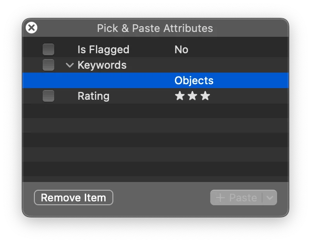 Pick & Paste with a keyword selected to remove